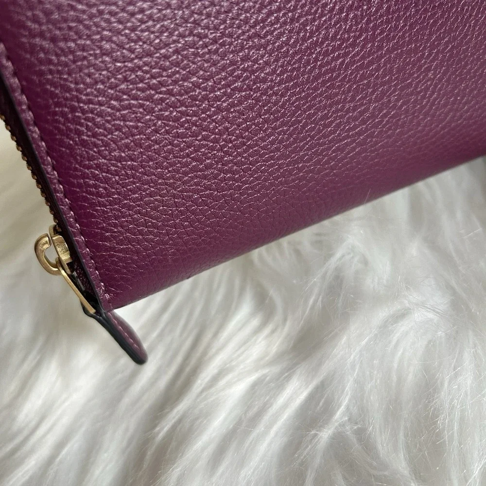 Coach Accordion Zip Wallet Plum Purple Pebbled Leather Gold C Logo 58059 - Picture 6 of 7